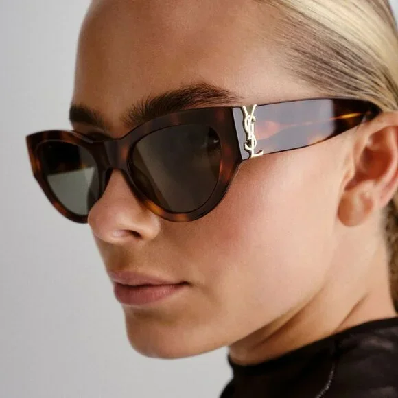Saint Laurent Women BRAND NEW Sunglasses Havana Green Cat